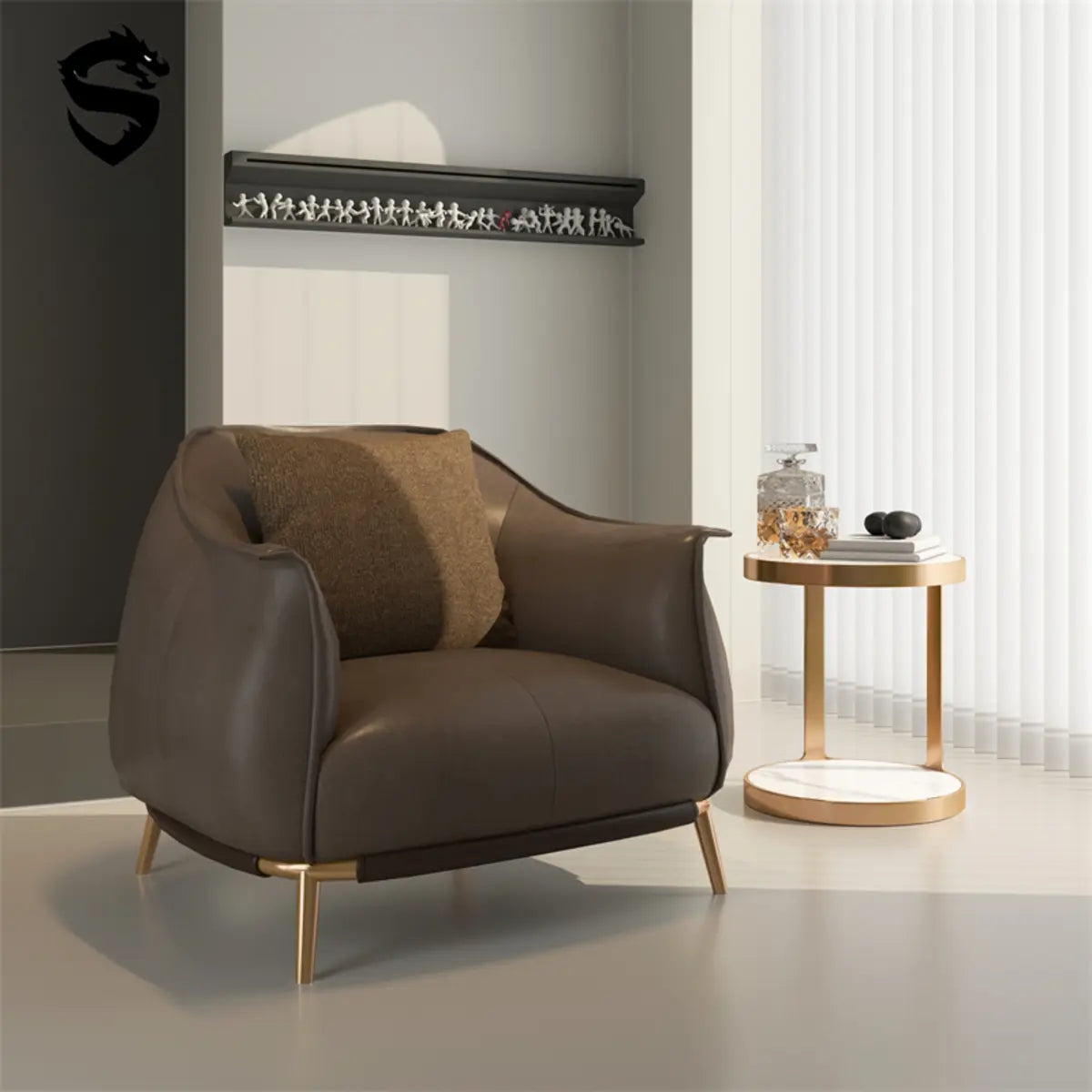 Coffee Microfiber Leather Pillow Back Arm Chair Image - 1