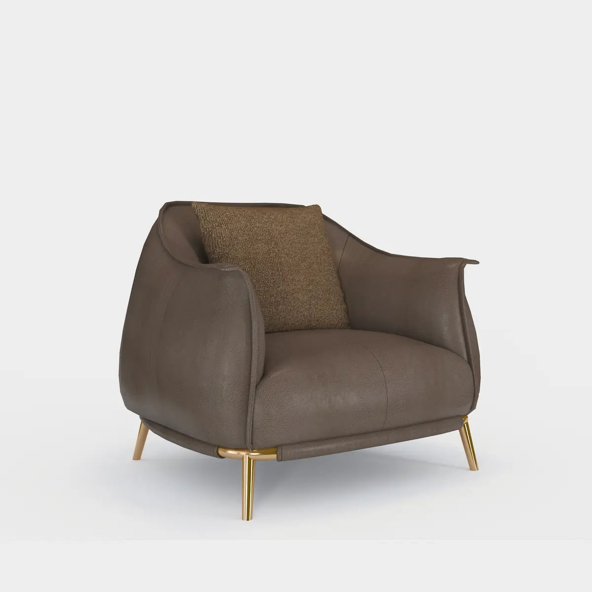 Coffee Microfiber Leather Pillow Back Arm Chair Image - 2