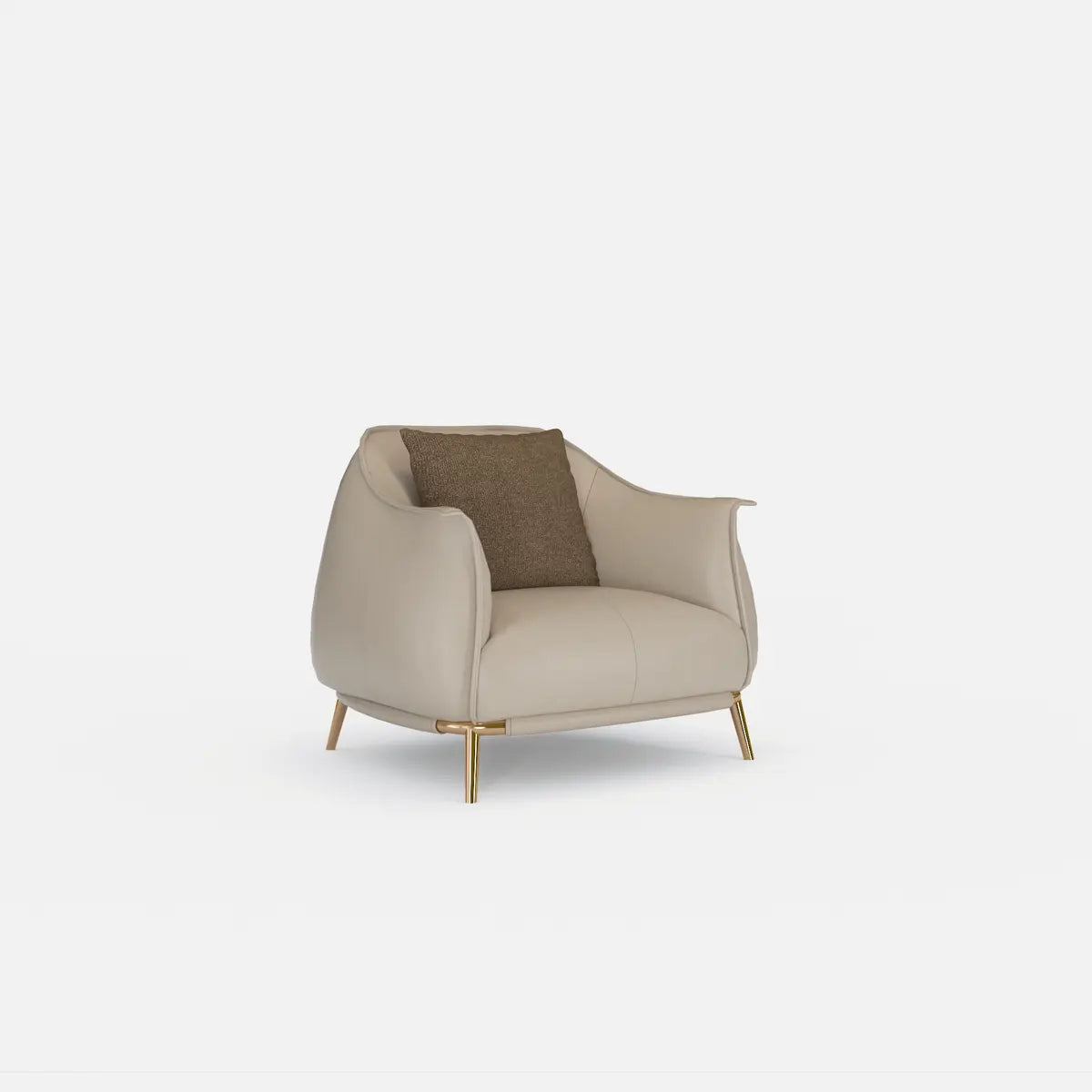 Coffee Microfiber Leather Pillow Back Arm Chair Image - 3