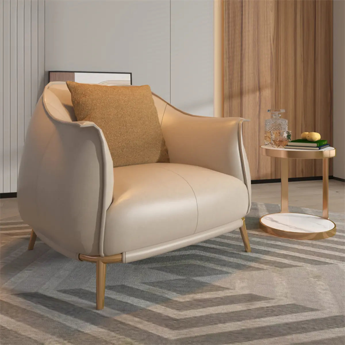 Coffee Microfiber Leather Pillow Back Arm Chair Image - 6