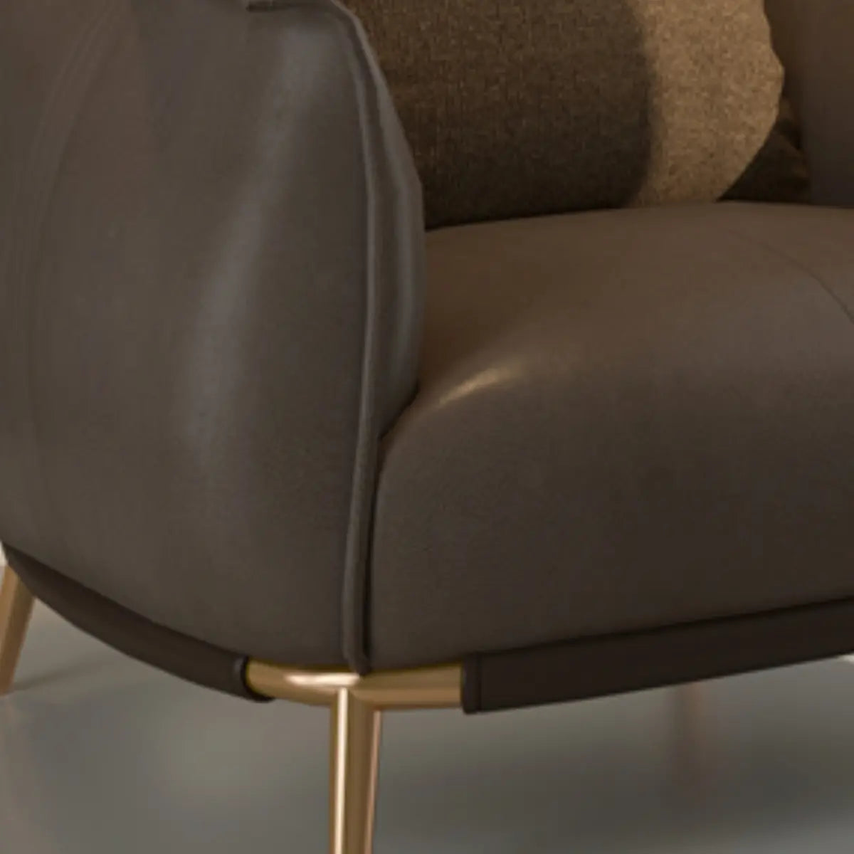 Coffee Microfiber Leather Pillow Back Arm Chair Image - 7