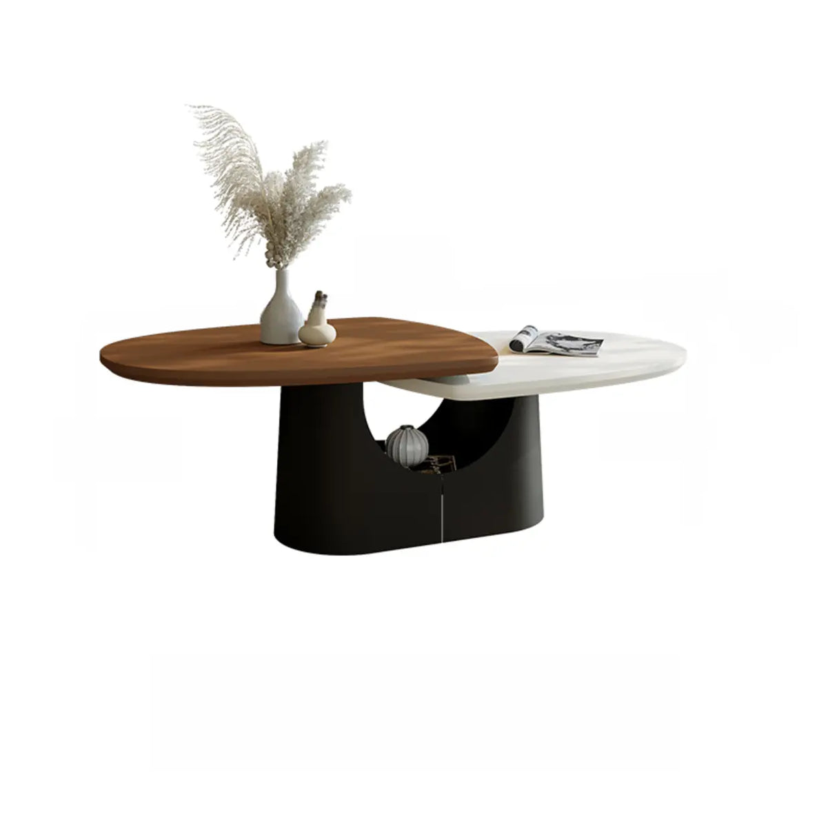 Coffee White Oval Wood Iron Coffee Table with Storage Image - 3