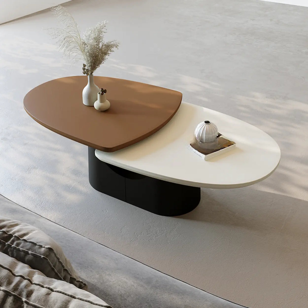 Coffee White Oval Wood Iron Coffee Table with Storage Image - 5