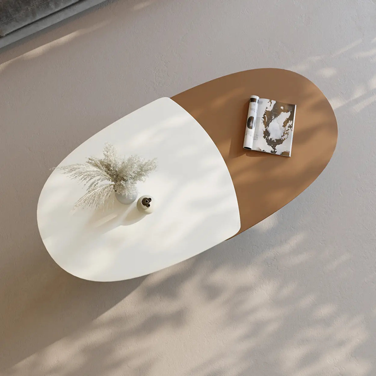 Coffee White Oval Wood Iron Coffee Table with Storage Image - 6