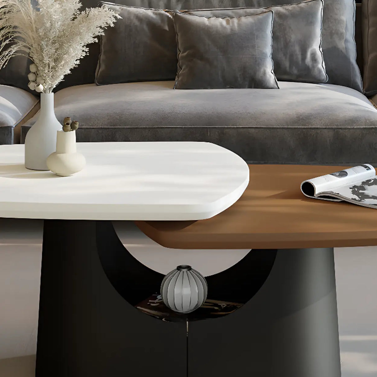 Coffee White Oval Wood Iron Coffee Table with Storage Image - 7