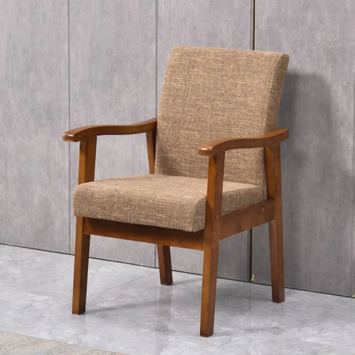 Coffee Wooden Frame Upholstery Armrest Dining Chair Image - 1