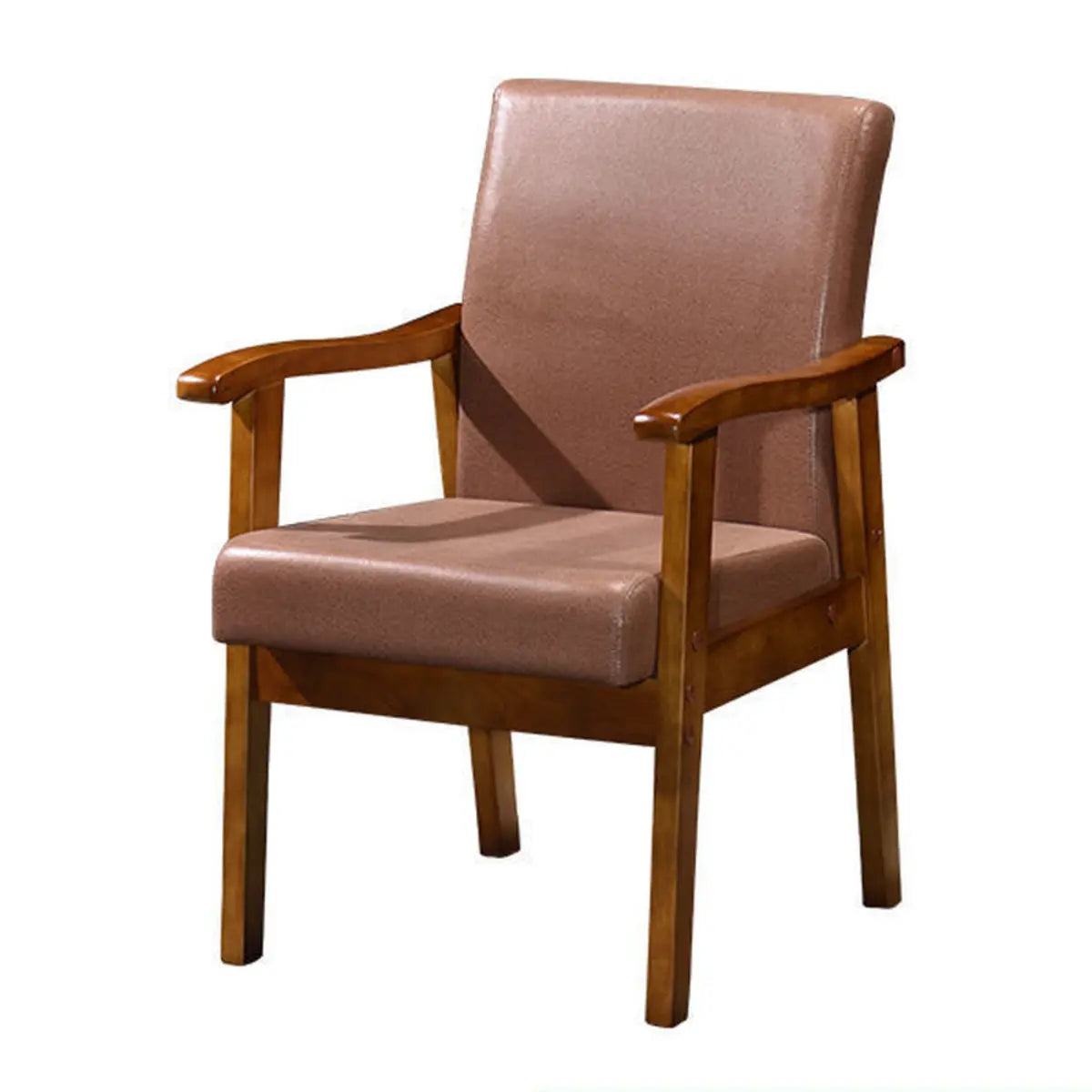 Coffee Wooden Frame Upholstery Armrest Dining Chair Image - 11