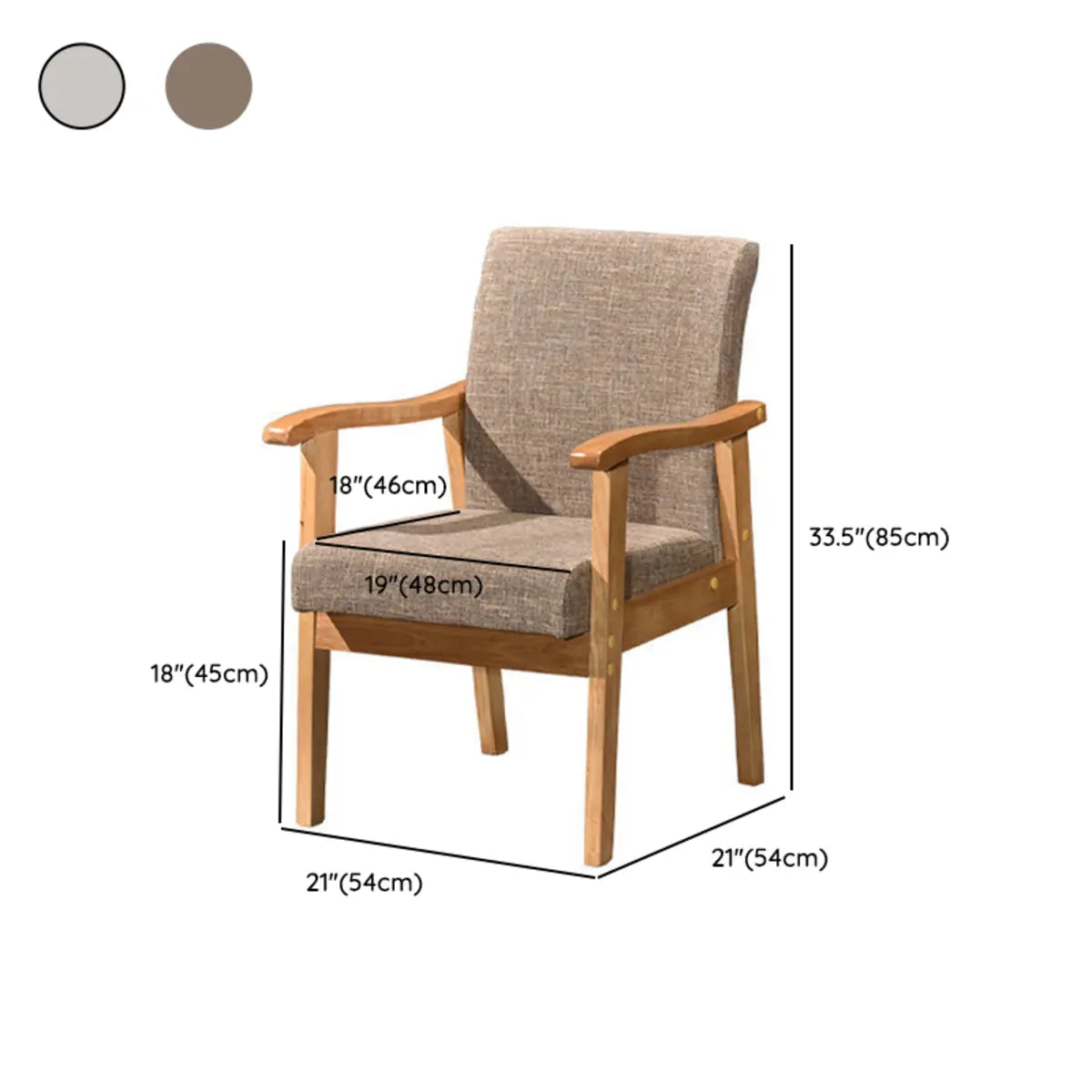Coffee Wooden Frame Upholstery Armrest Dining Chair