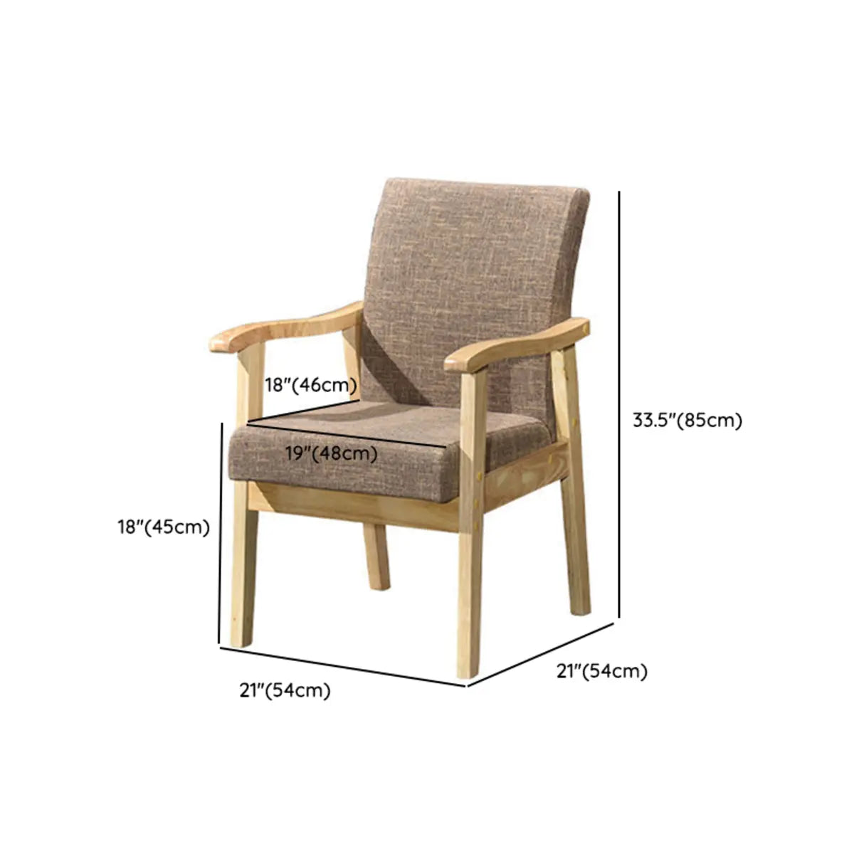 Coffee Wooden Frame Upholstery Armrest Dining Chair Image - 14
