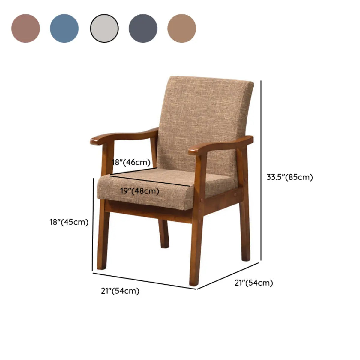 Coffee Wooden Frame Upholstery Armrest Dining Chair Image - 15