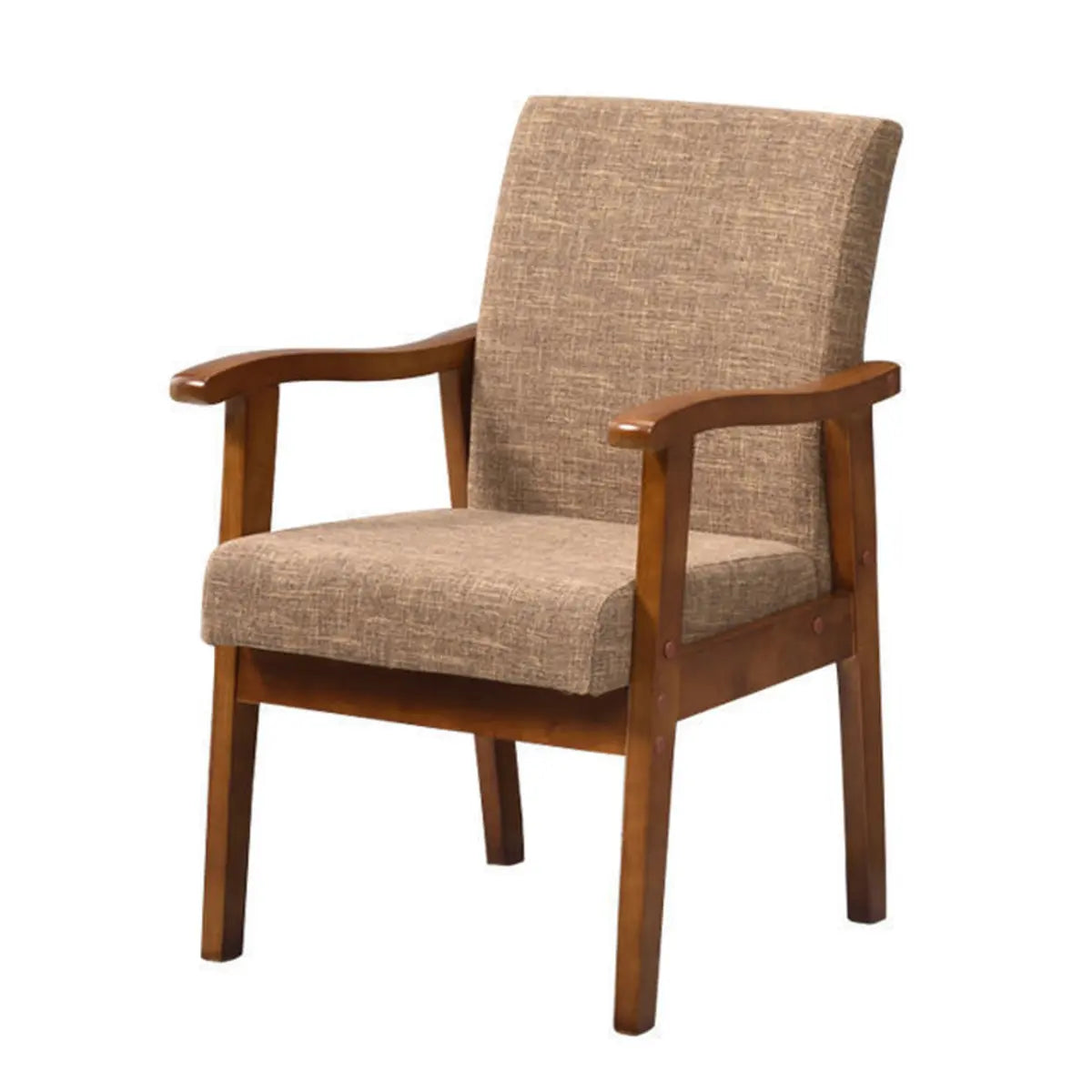 Coffee Wooden Frame Upholstery Armrest Dining Chair Image - 4