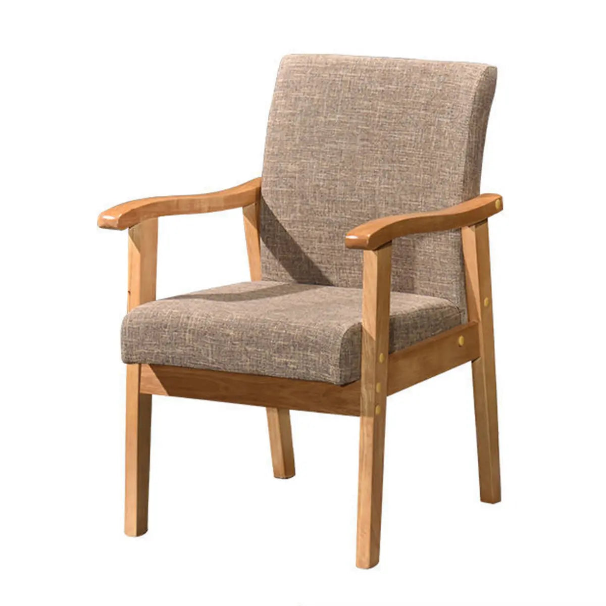 Coffee Wooden Frame Upholstery Armrest Dining Chair Image - 6