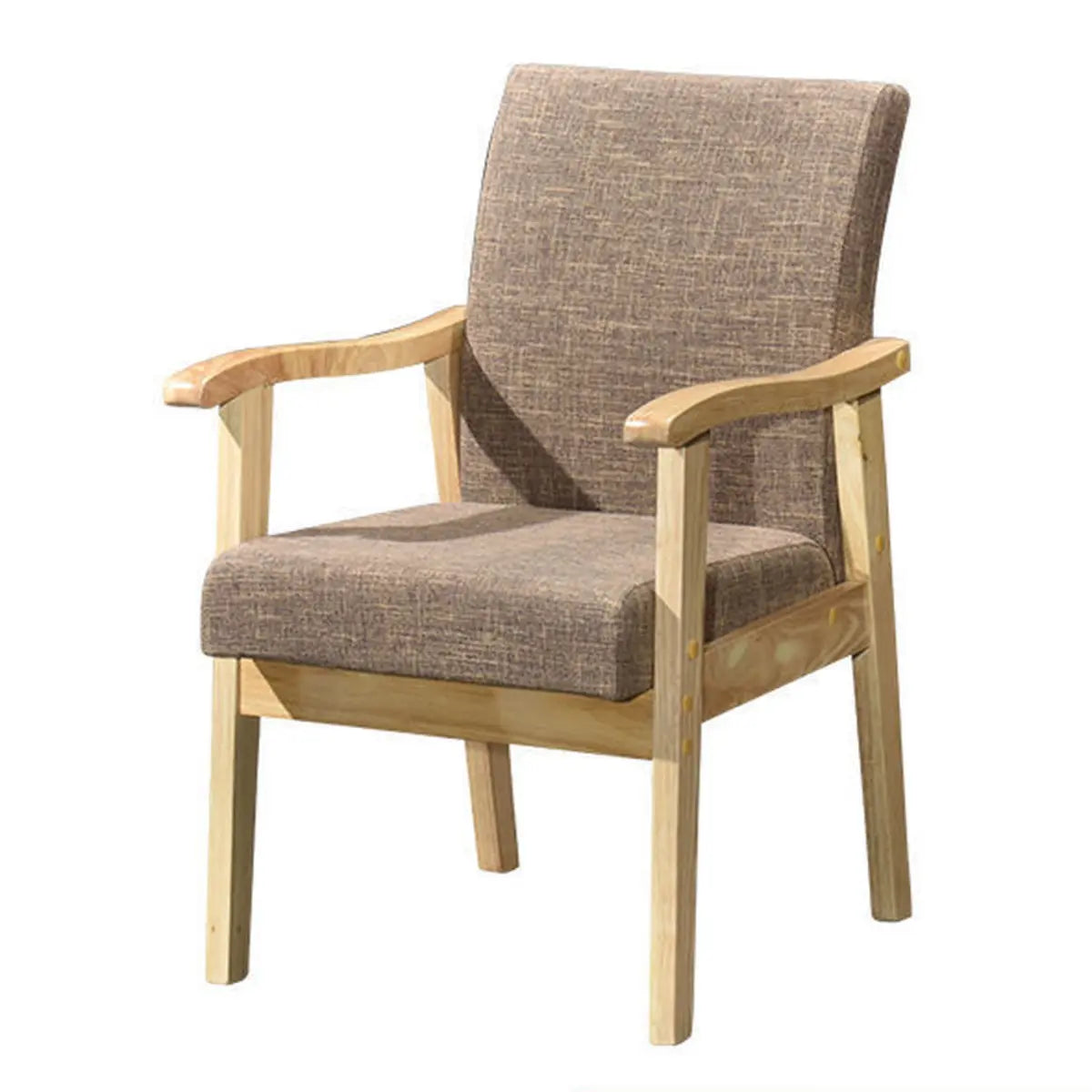 Coffee Wooden Frame Upholstery Armrest Dining Chair Image - 8