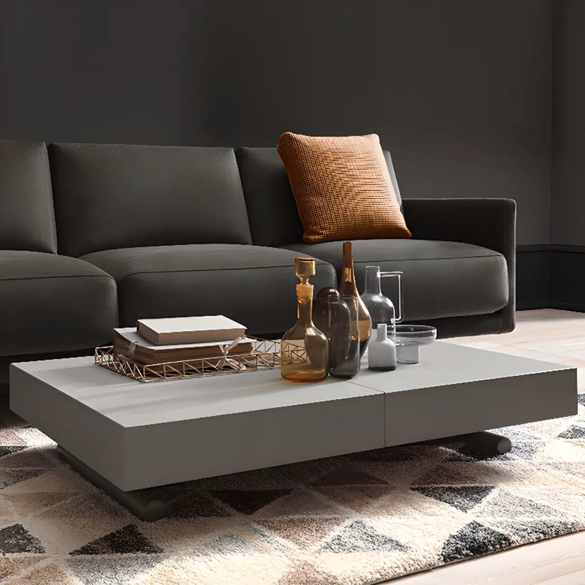 Collapsible Gray Wooden Coffee Table with Lift Top Image - 3