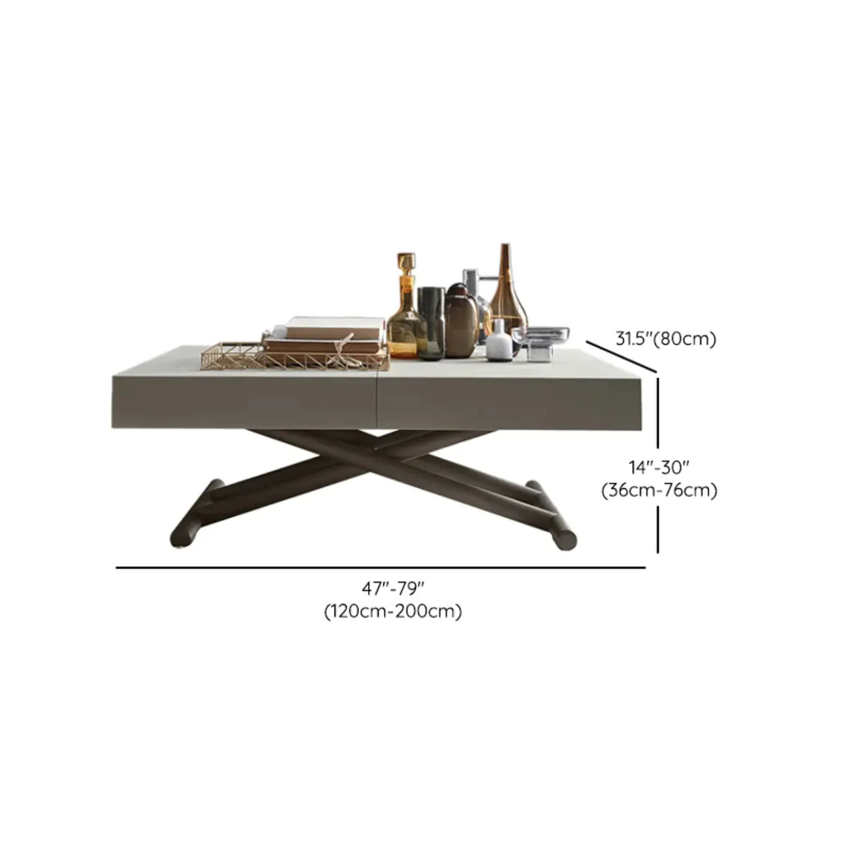 Collapsible Gray Wooden Coffee Table with Lift Top