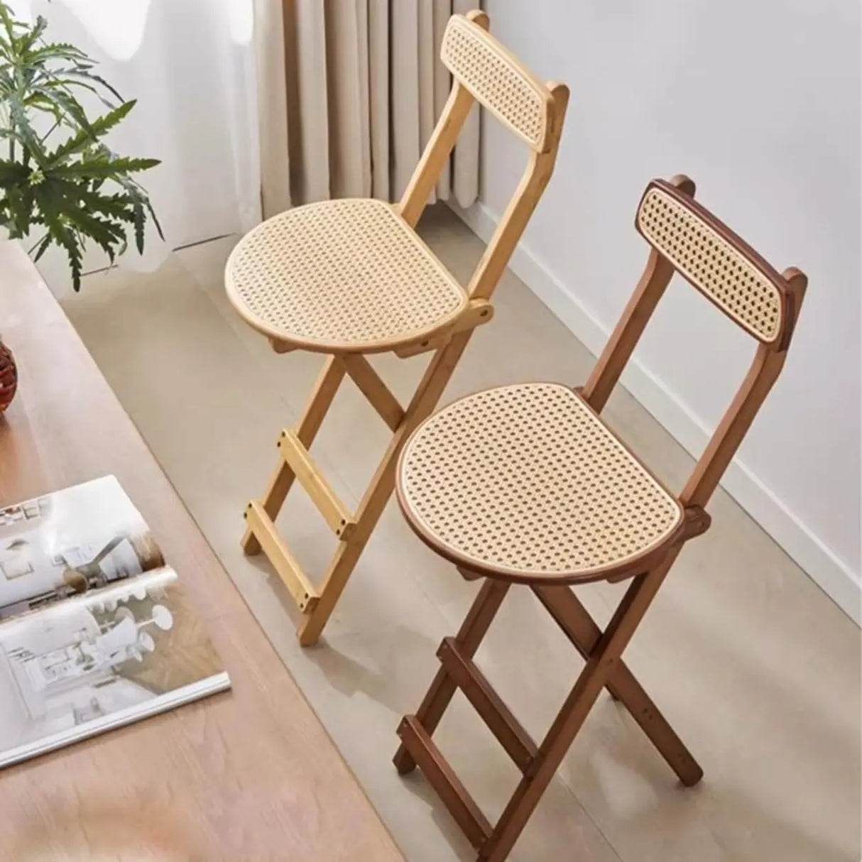 Collapsible Wooden Bucket Bar Stool with Footrest Image - 1
