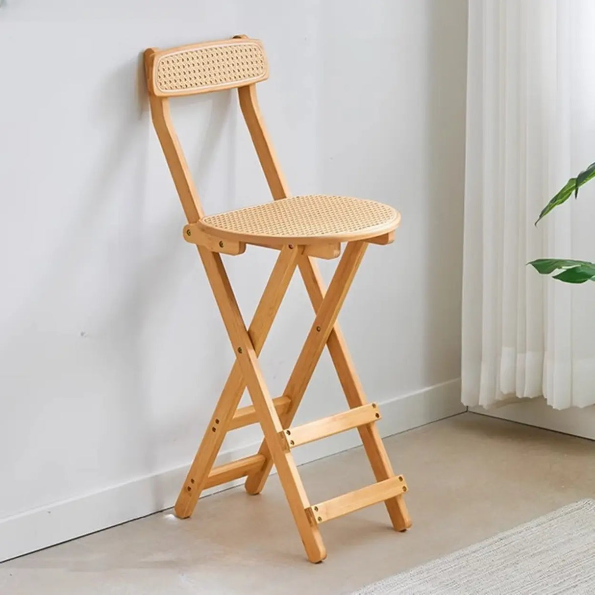 Collapsible Wooden Bucket Bar Stool with Footrest Image - 3