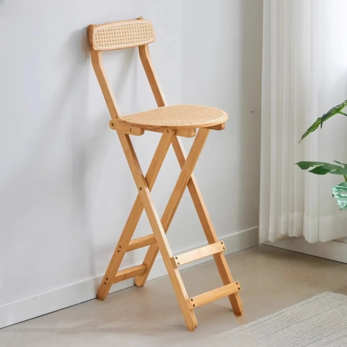 Collapsible Wooden Bucket Bar Stool with Footrest Image - 5