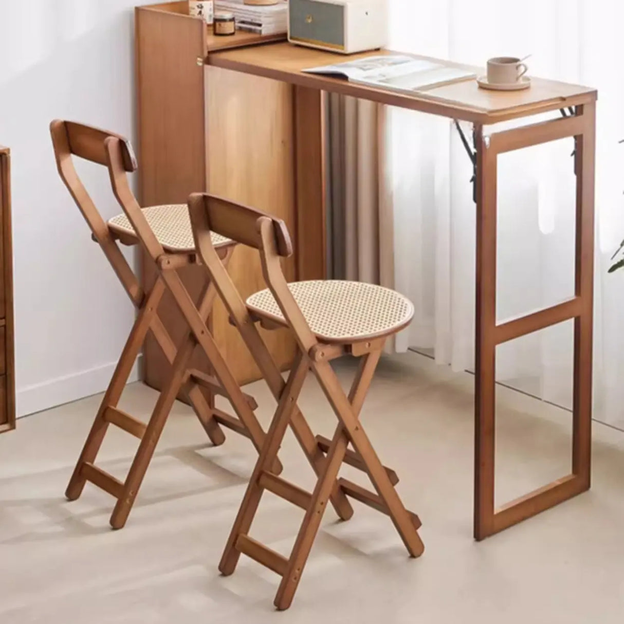 Collapsible Wooden Bucket Bar Stool with Footrest Image - 6