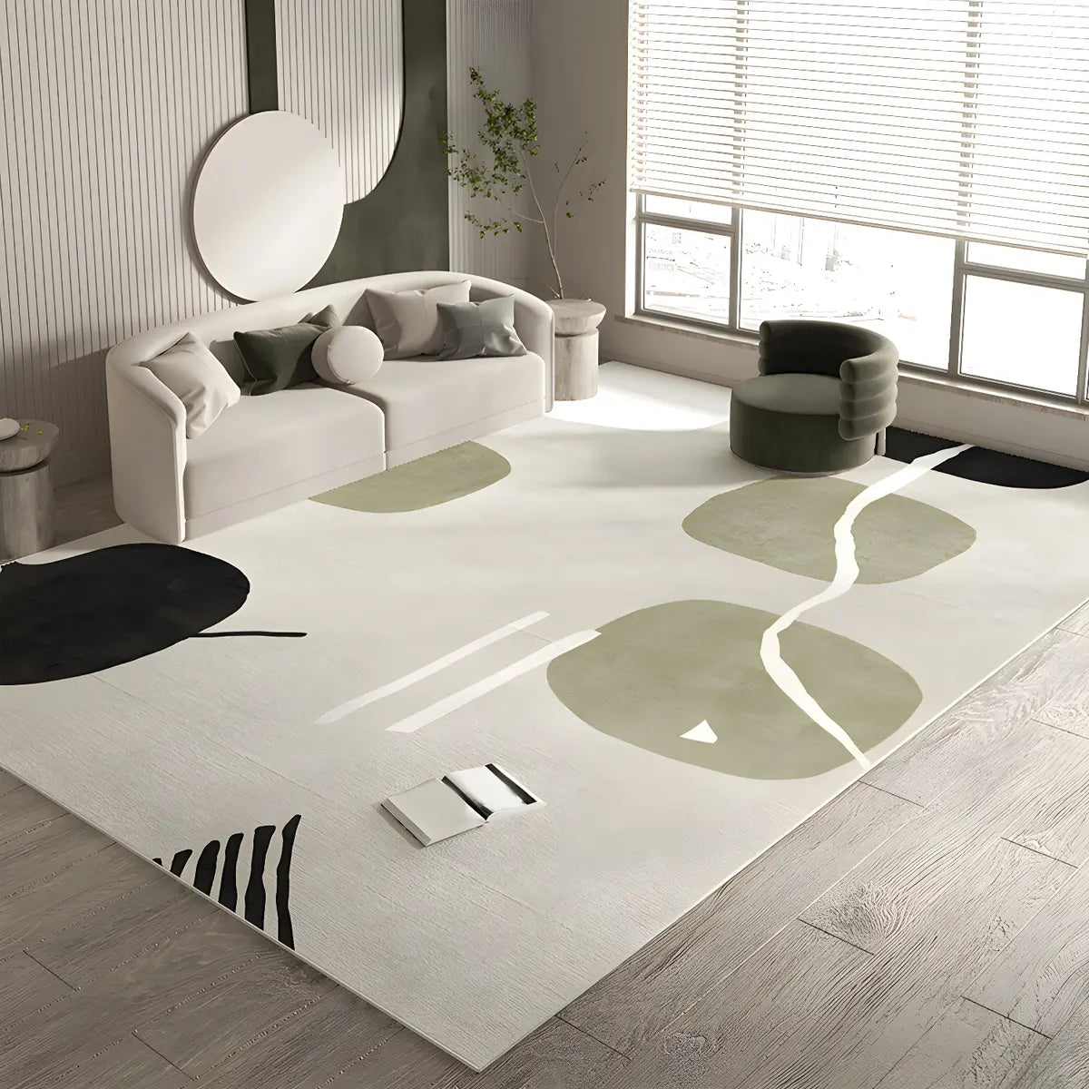 Color Block Modern Morandi Polyester Beige Area Rug Image - 2