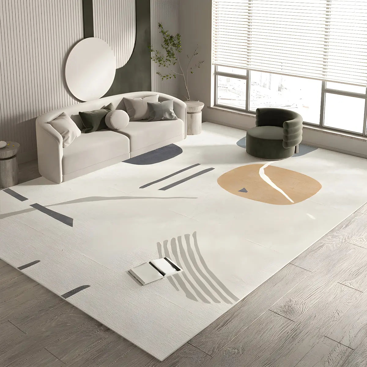 Color Block Modern Morandi Polyester Beige Area Rug Image - 3