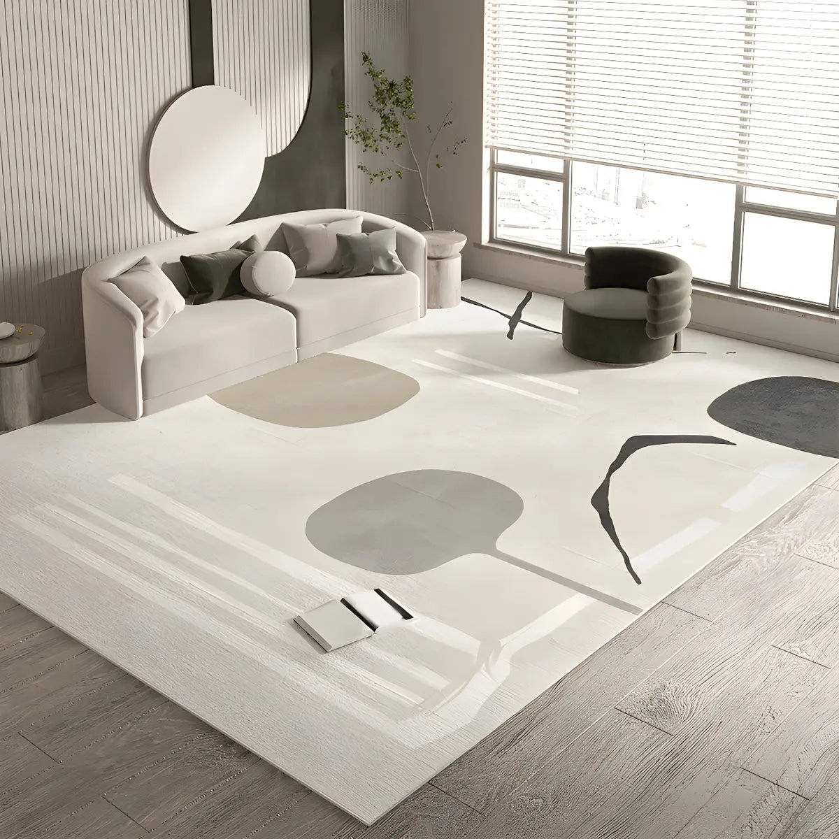 Color Block Modern Morandi Polyester Beige Area Rug Image - 8