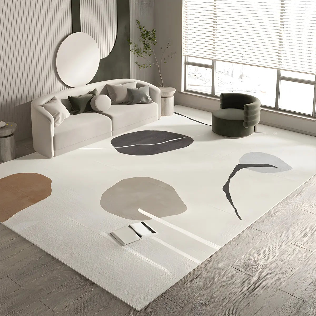 Color Block Modern Morandi Polyester Beige Area Rug Image - 9