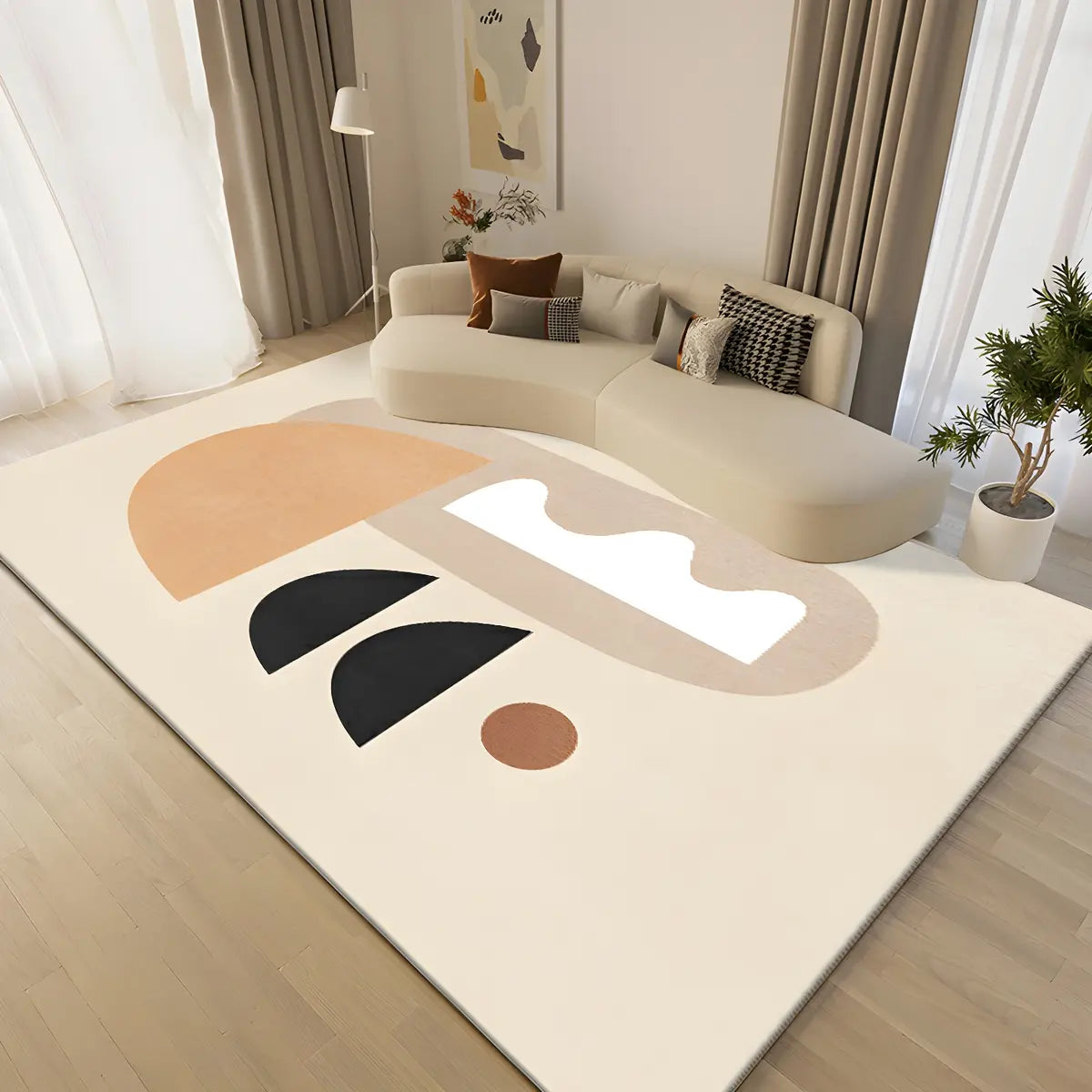 Color Block Scandinavian Polyester Rectangle Area Rug Image - 1