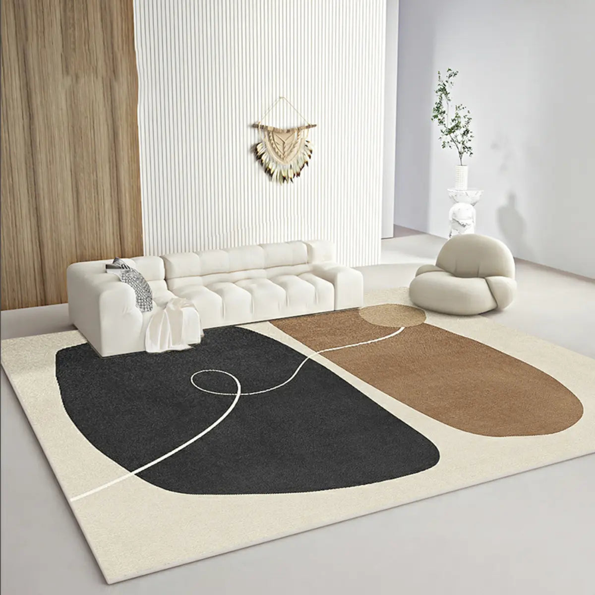 Color Block Scandinavian Polyester Rectangle Area Rug Image - 2