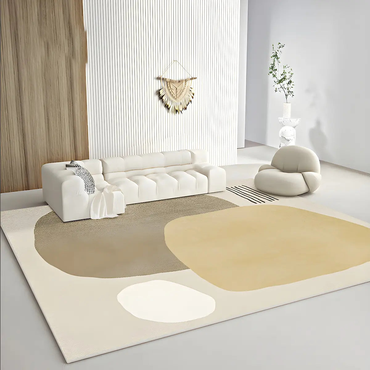 Color Block Scandinavian Polyester Rectangle Area Rug Image - 3