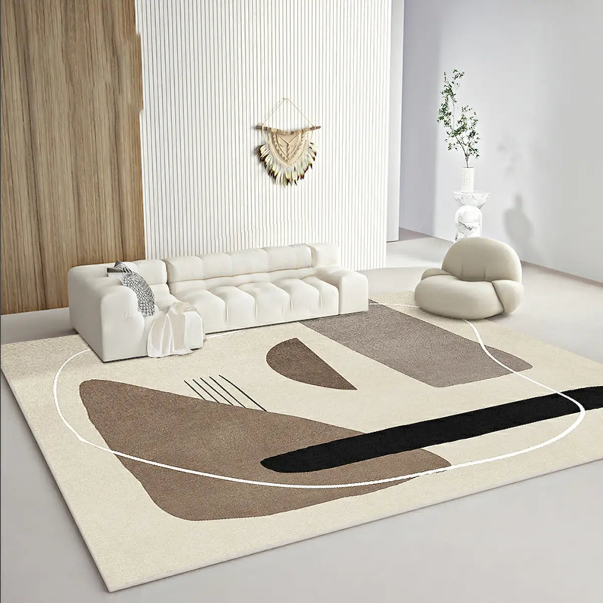 Color Block Scandinavian Polyester Rectangle Area Rug Image - 4