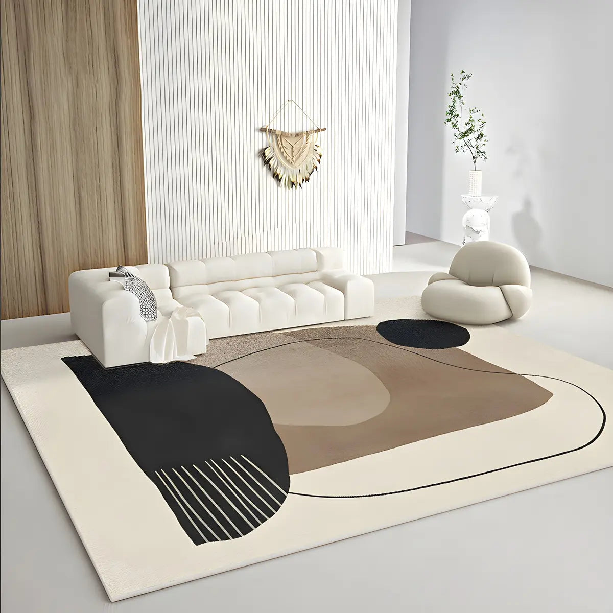 Color Block Scandinavian Polyester Rectangle Area Rug Image - 5