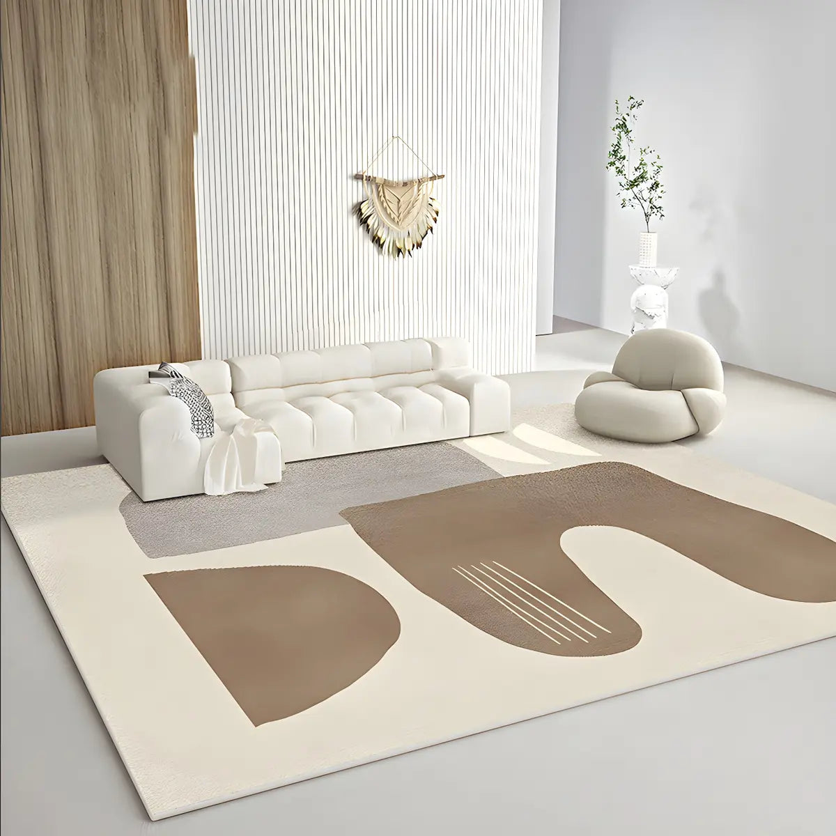 Color Block Scandinavian Polyester Rectangle Area Rug Image - 6