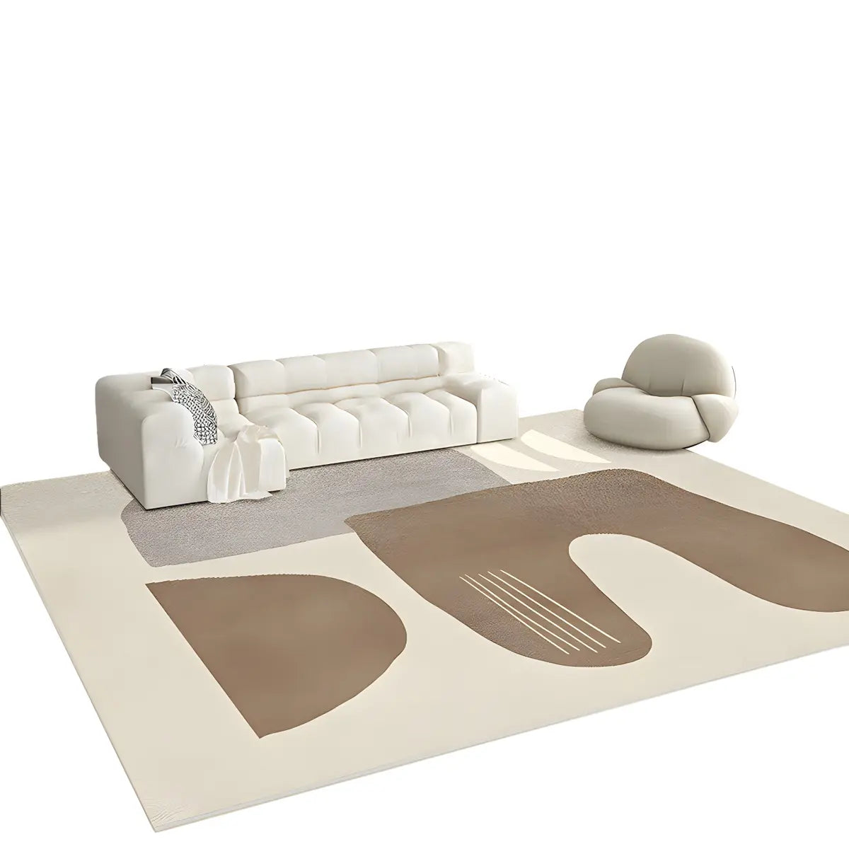 Color Block Scandinavian Polyester Rectangle Area Rug Image - 7