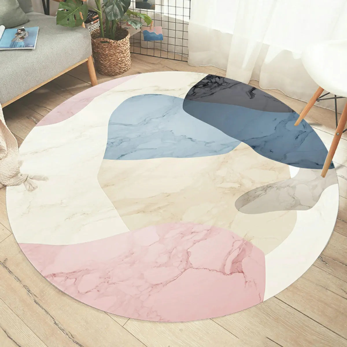 Color Blocks Modern Round Anti-Slip Vinyl Area Rug Image - 1