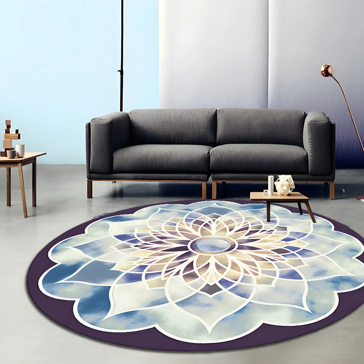 Color Blocks Modern Round Anti-Slip Vinyl Area Rug Image - 11