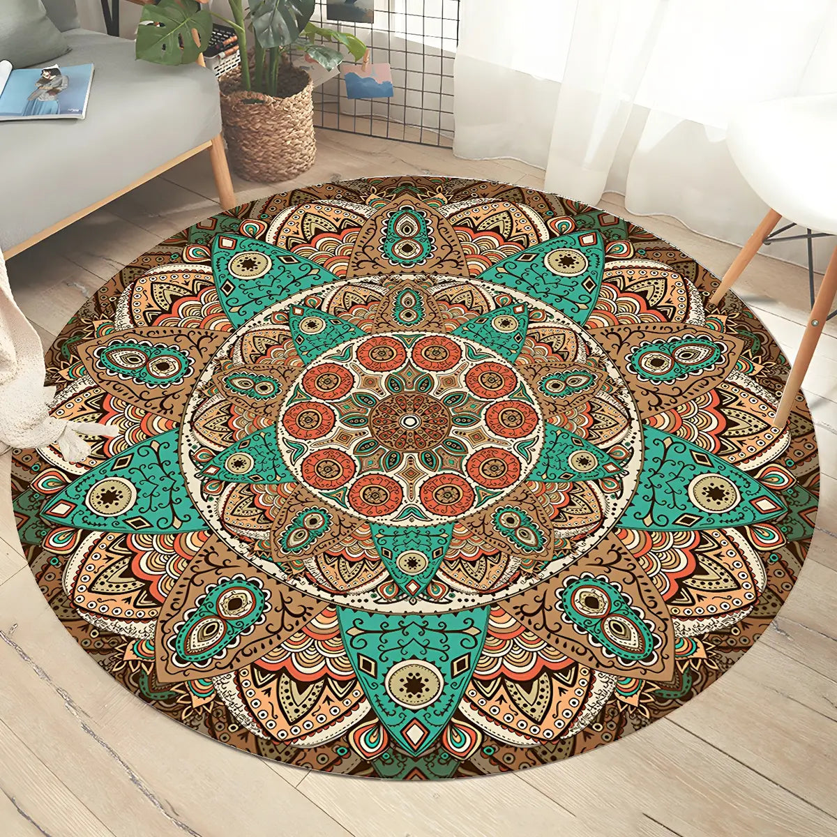 Color Blocks Modern Round Anti-Slip Vinyl Area Rug Image - 13
