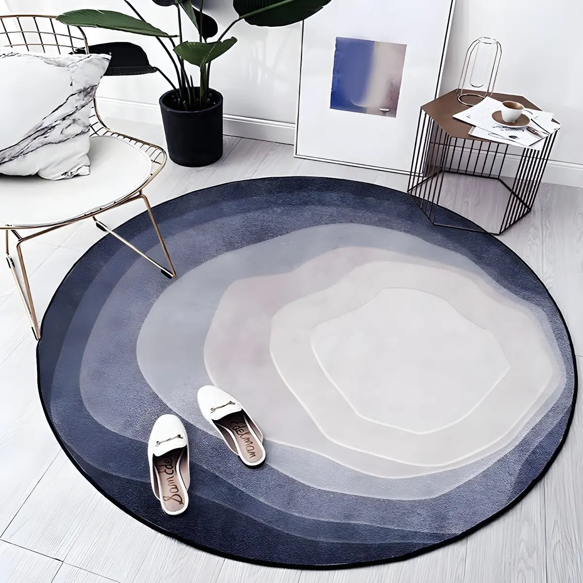 Color Blocks Modern Round Anti-Slip Vinyl Area Rug Image - 14