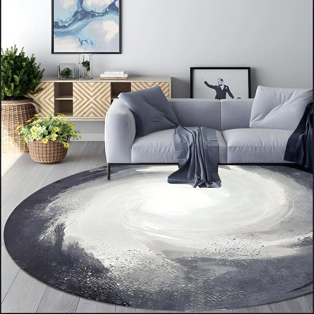 Color Blocks Modern Round Anti-Slip Vinyl Area Rug Image - 15