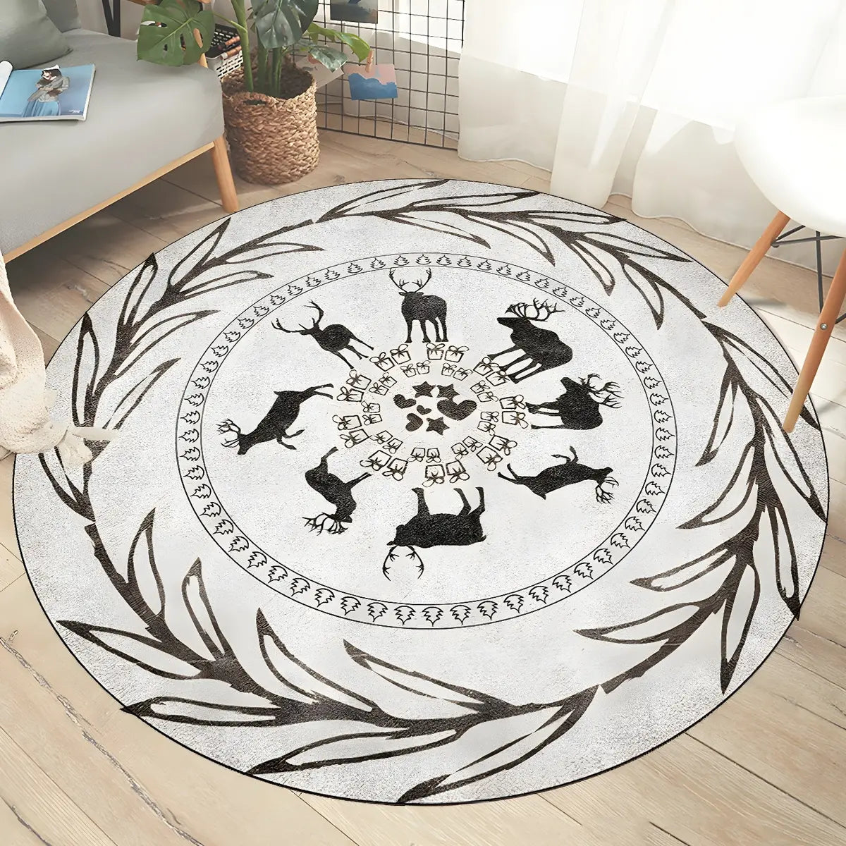 Color Blocks Modern Round Anti-Slip Vinyl Area Rug Image - 2