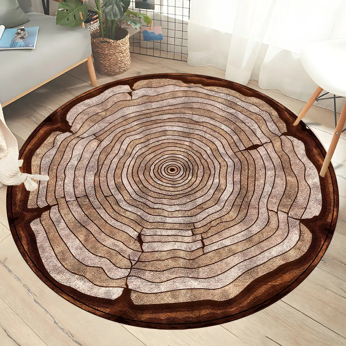 Color Blocks Modern Round Anti-Slip Vinyl Area Rug Image - 3