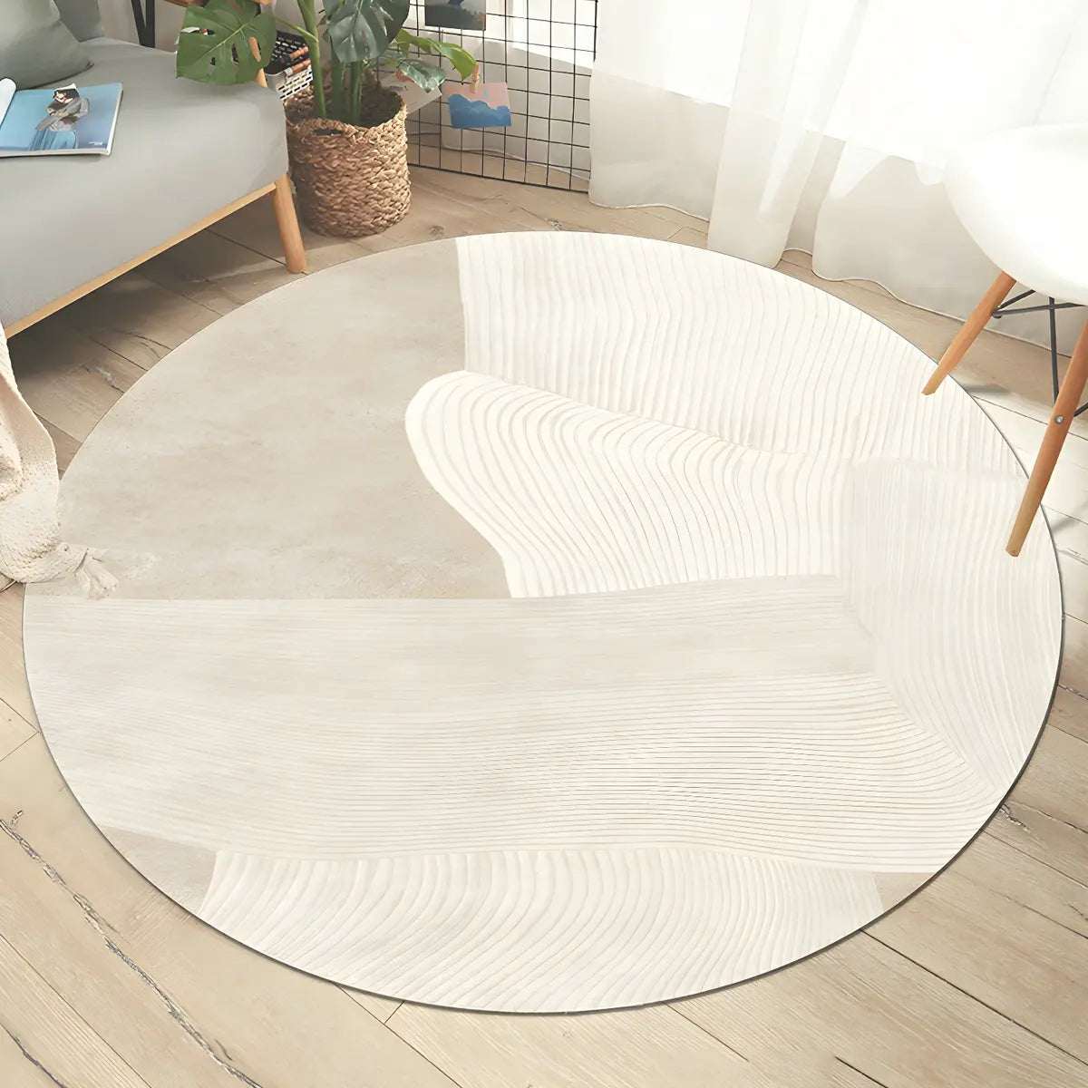 Color Blocks Modern Round Anti-Slip Vinyl Area Rug Image - 5