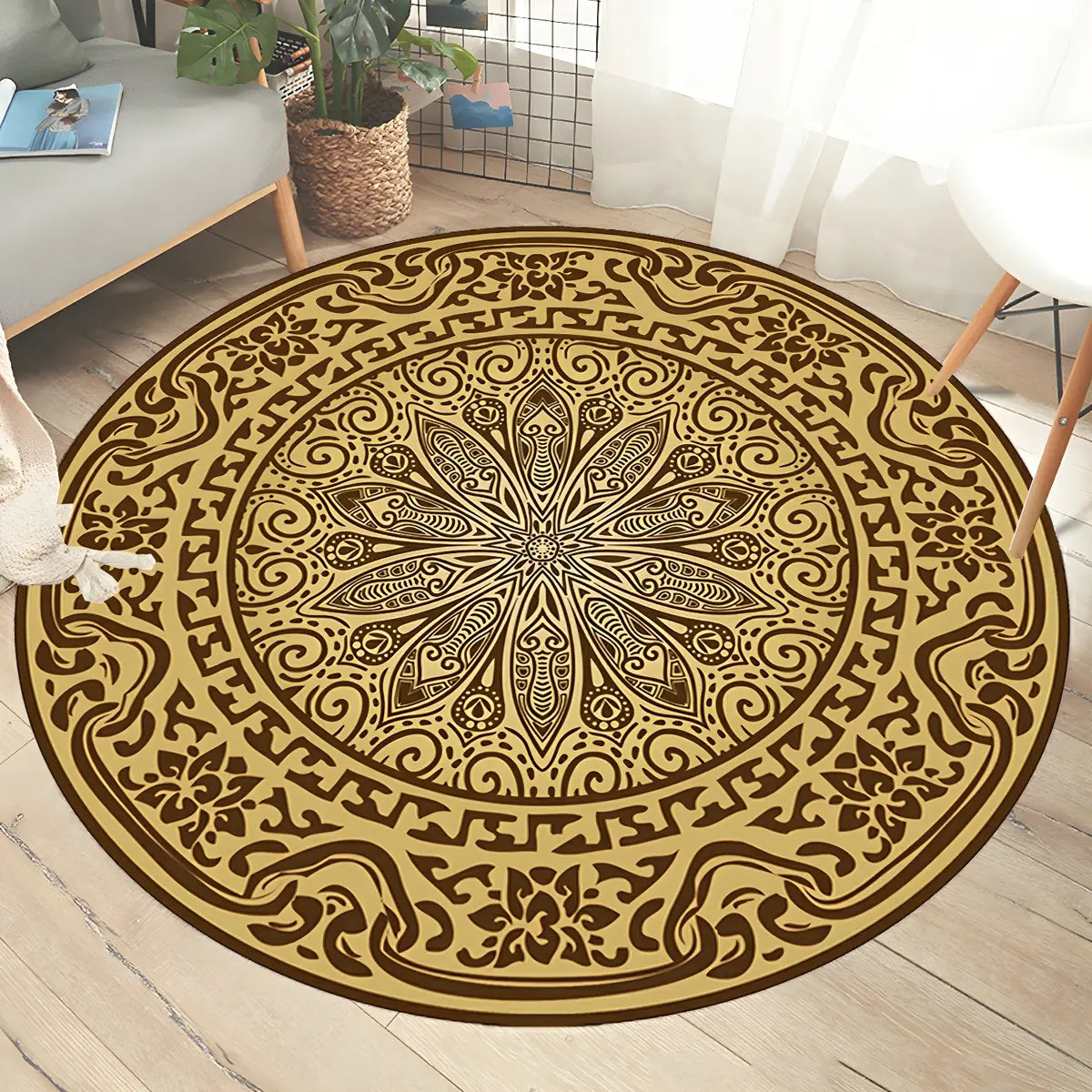 Color Blocks Modern Round Anti-Slip Vinyl Area Rug Image - 7