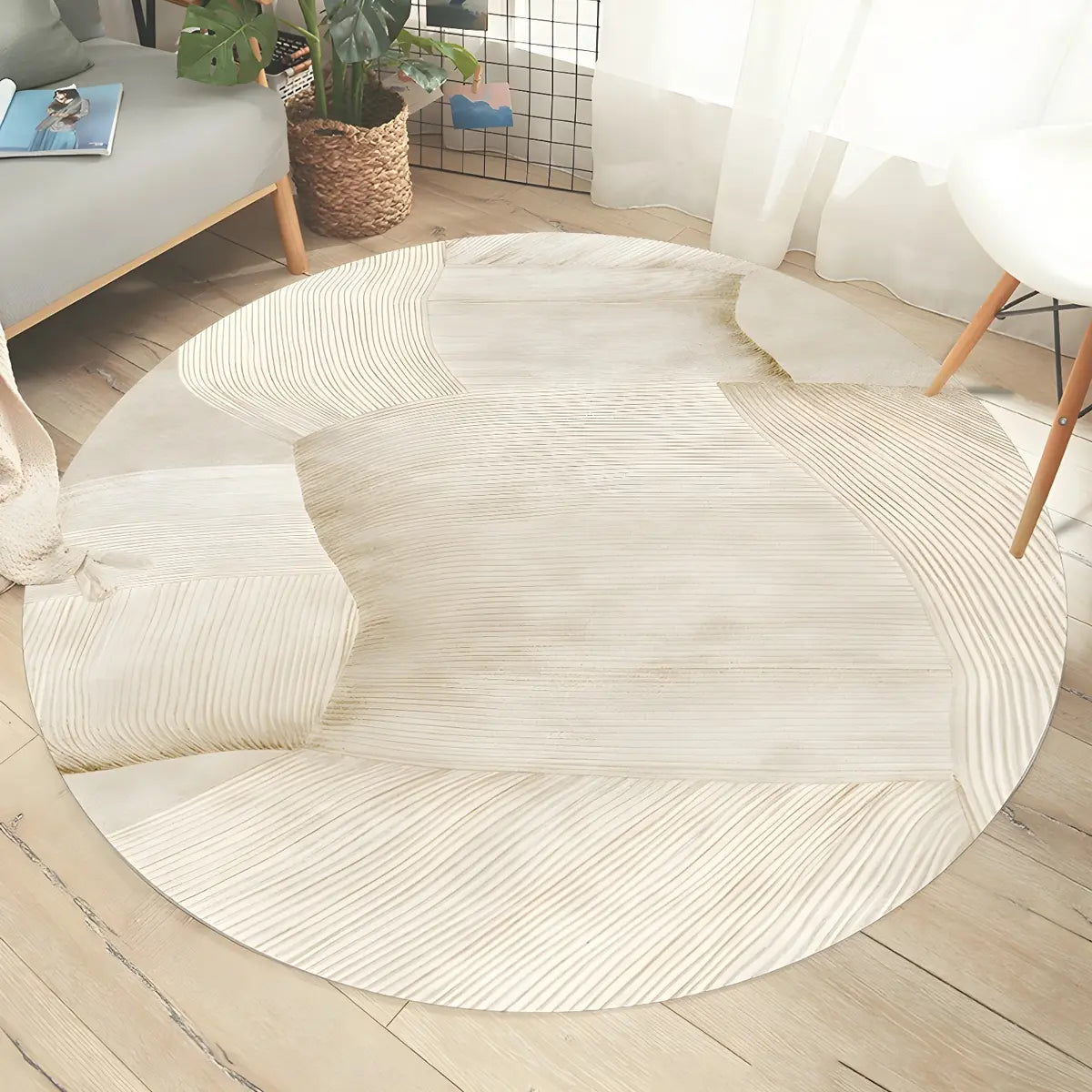 Color Blocks Modern Round Anti-Slip Vinyl Area Rug Image - 9