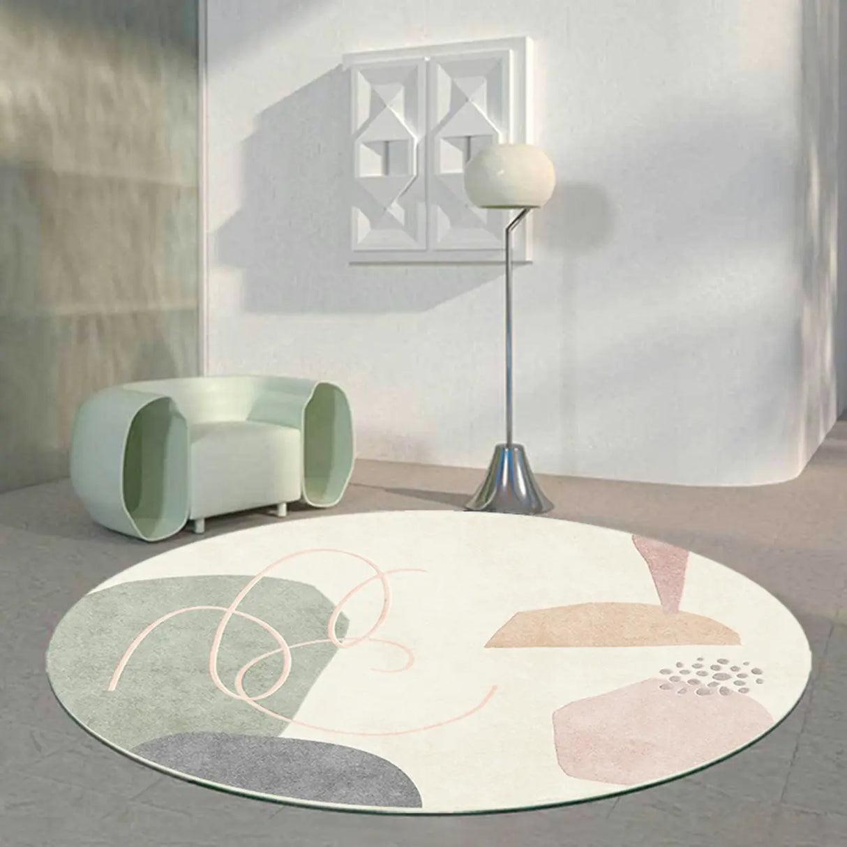 Colorful Contemporary Round Polyester Apricot Area Rug Image - 1