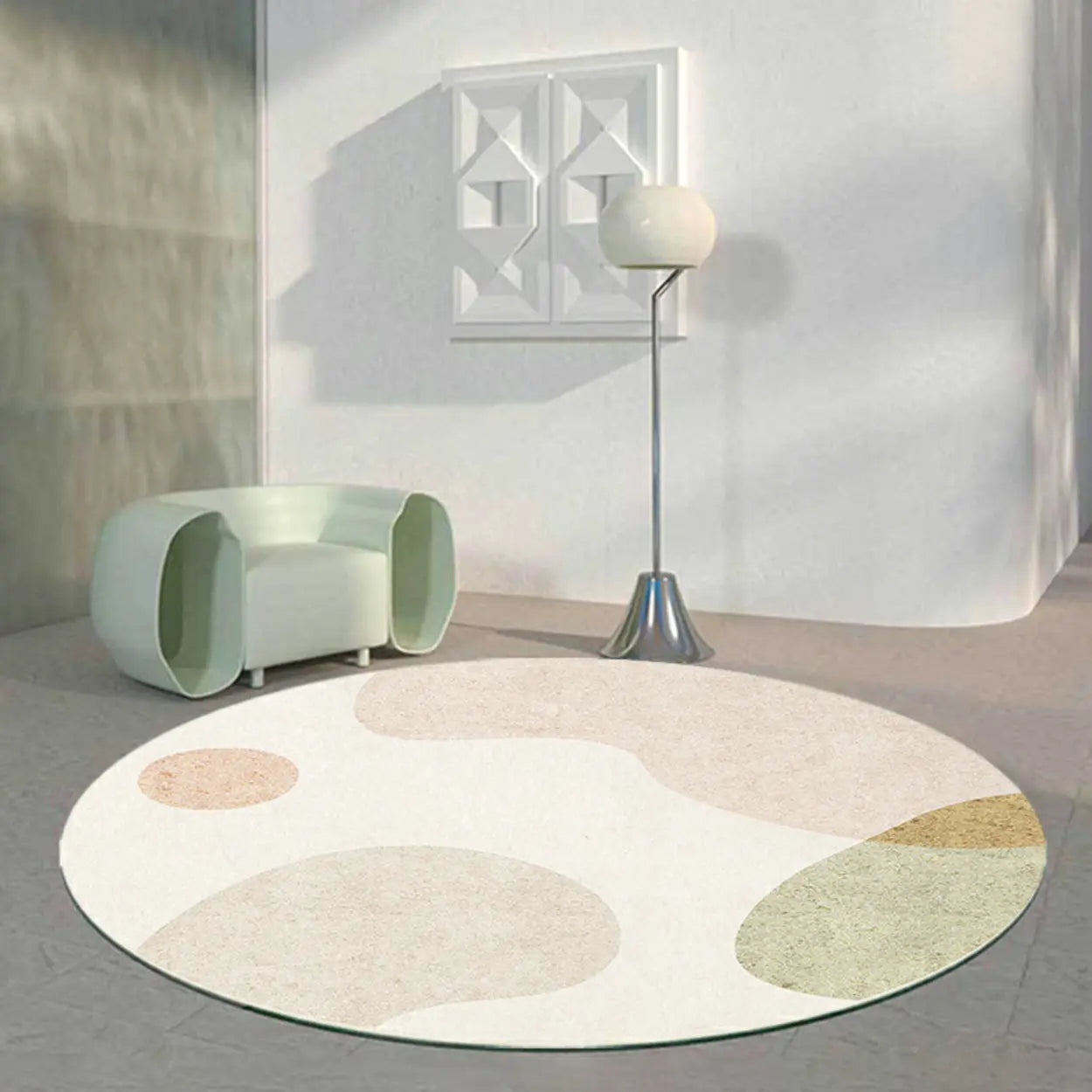 Colorful Contemporary Round Polyester Apricot Area Rug Image - 3