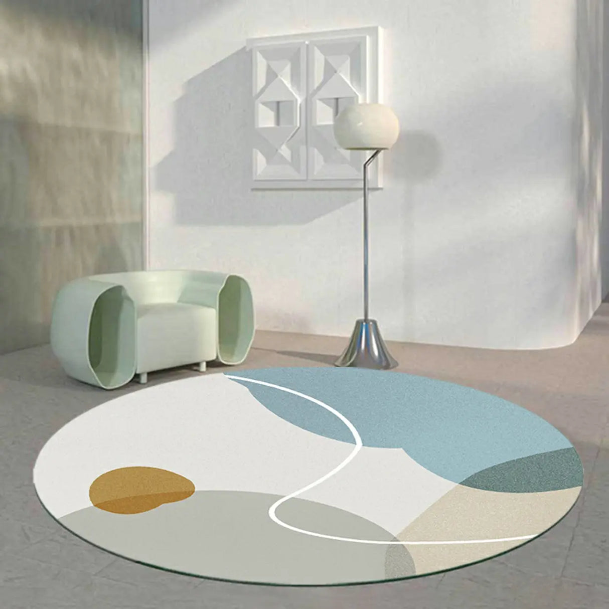 Colorful Contemporary Round Polyester Apricot Area Rug Image - 4