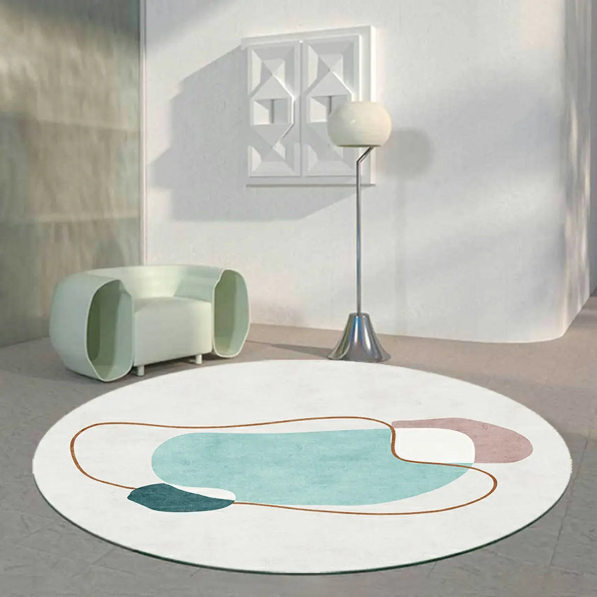 Colorful Contemporary Round Polyester Apricot Area Rug Image - 5