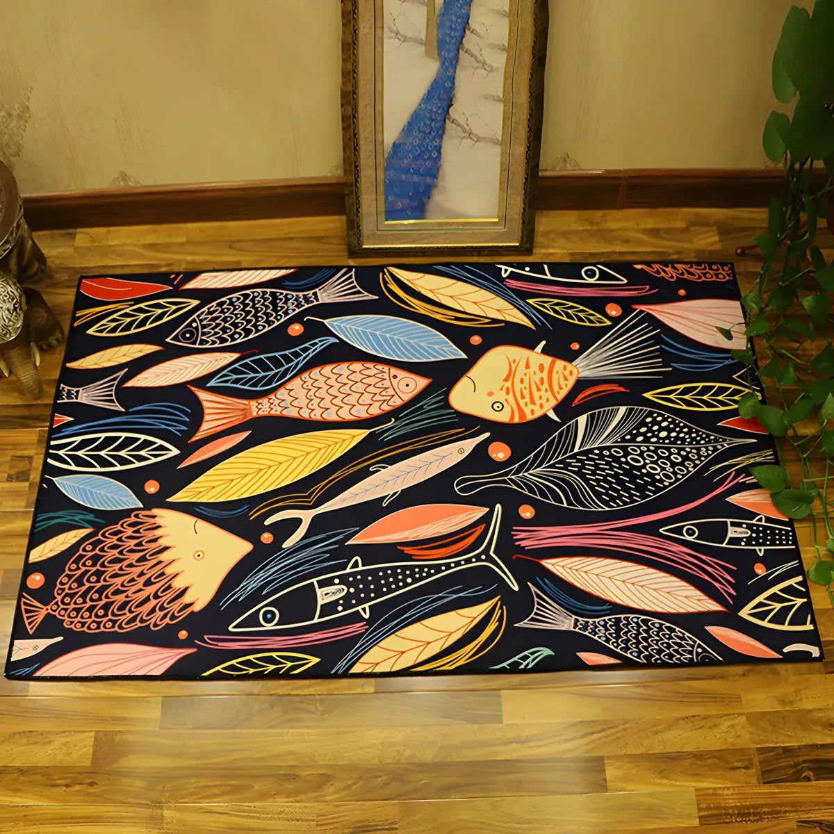Colorful Fish Pattern Polyester Rectangular Area Rug Image - 3