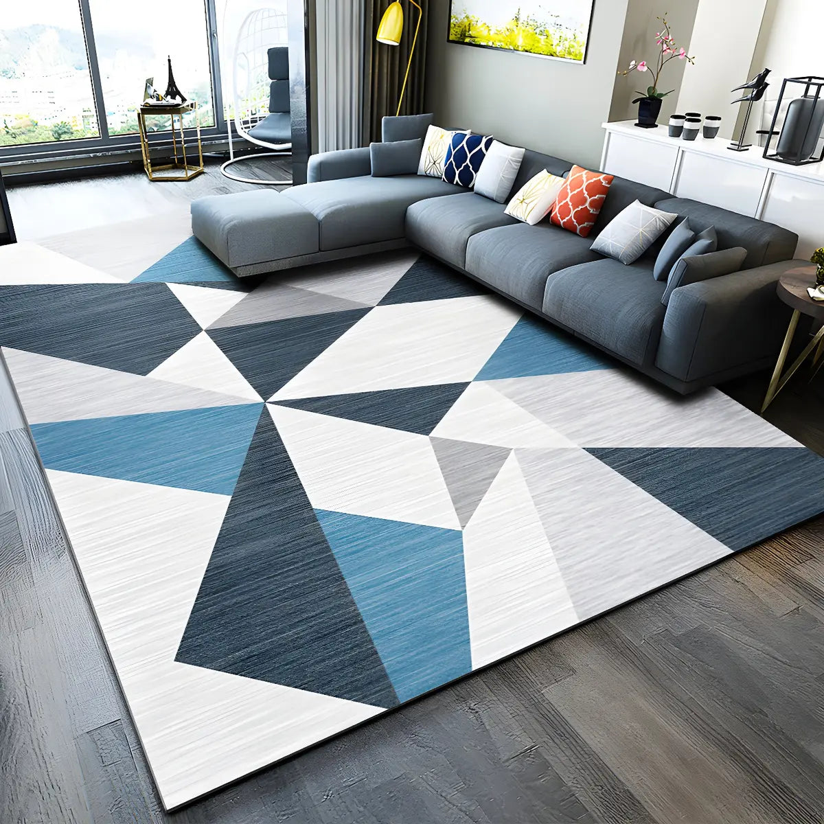 Colorful Geometric Rectangle Polyester Area Rug Image - 10